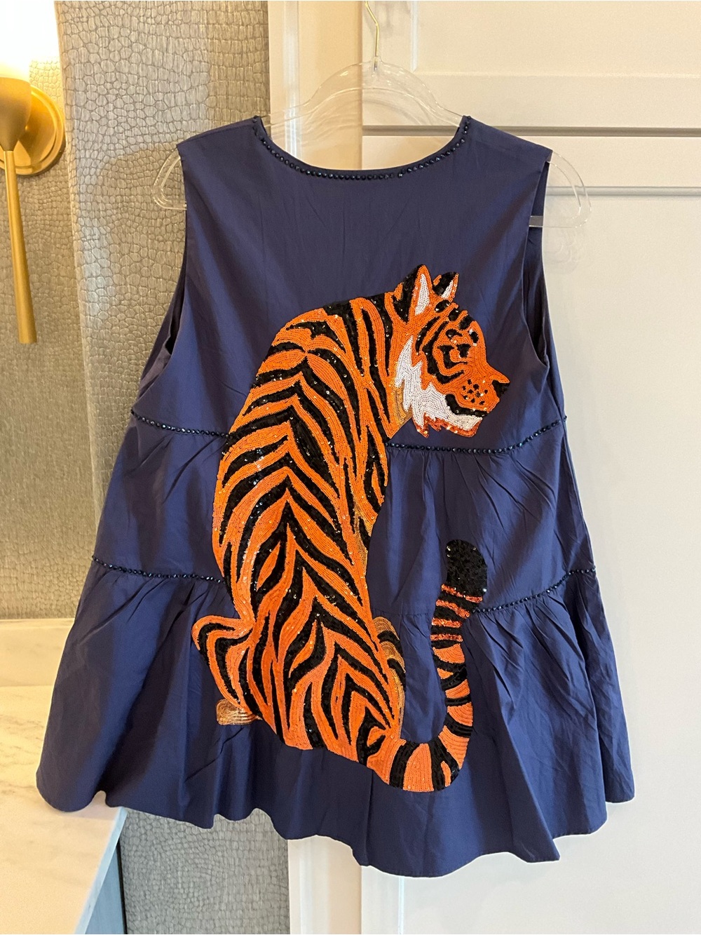 QUEEN OF SPARKLES Navy Tiered V-Neck Mini Dress Auburn Tiger Rhinestone Clemson